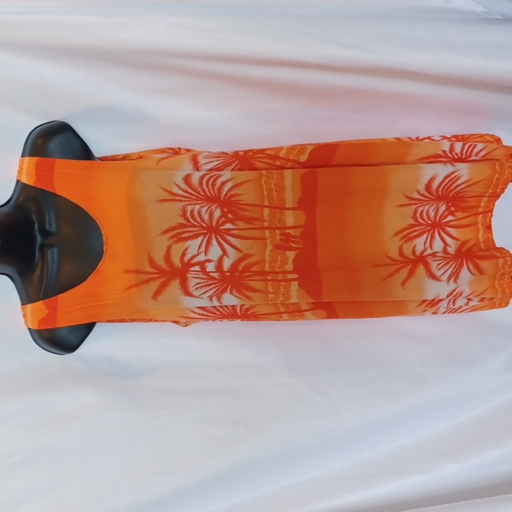 Koko Knot Hawaiian Orange/cream palm tree dress loose lightweight  midi